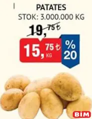 PATATES YEMEKLİK KG fiyat ve kampanya bilgisi